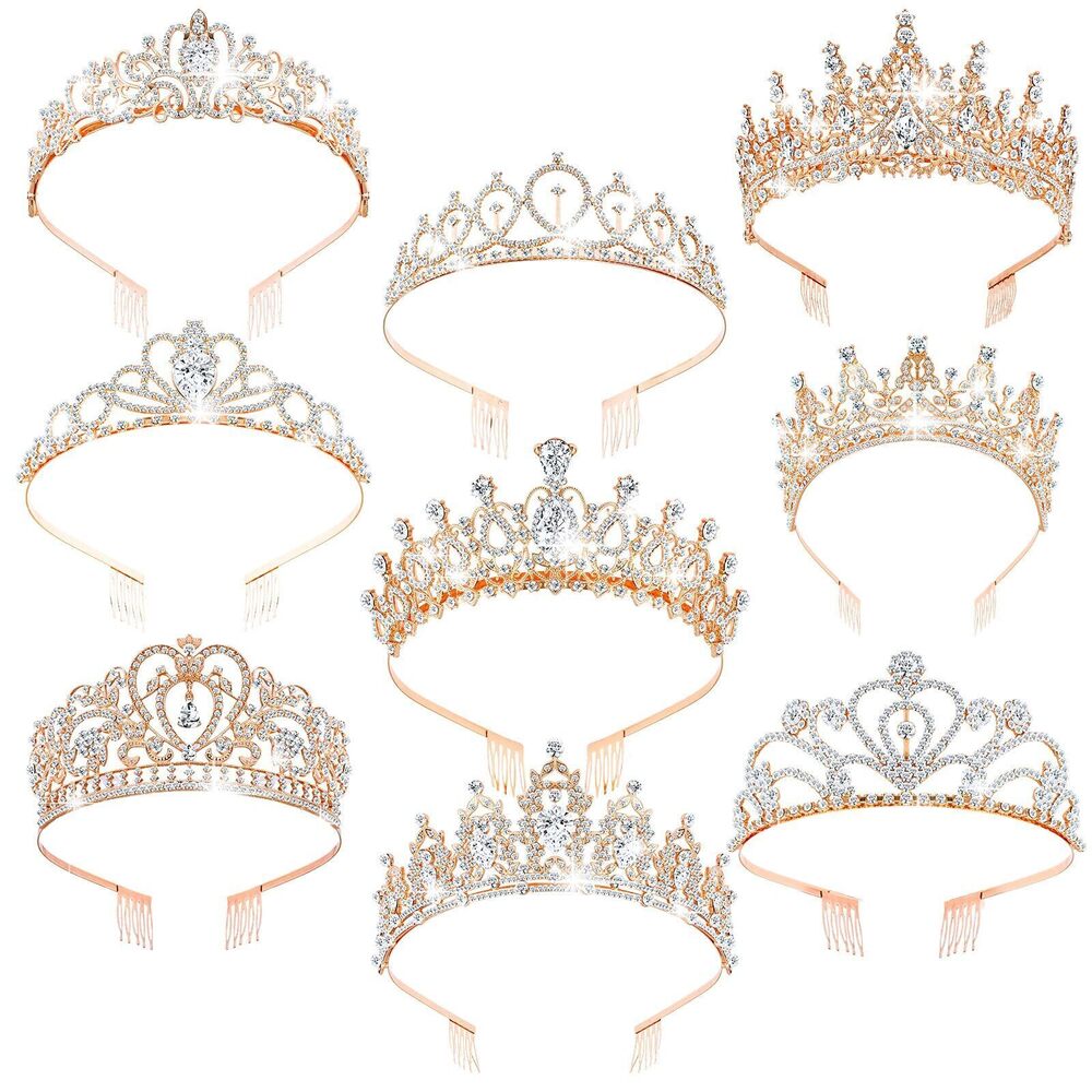 2373 9 Pcs Tiaras and Crowns Bulk Crystal Princess Tiara Rhinestone Brides